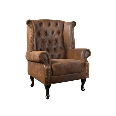 Abbildung von Invicta Interior riess Ambiente Chesterfield Sessel 85cm antik braun Microfaser mit Knopfheftung Relaxsessel TV Lese Wohnzimmersessel Ohrensessel Wohnzimmer