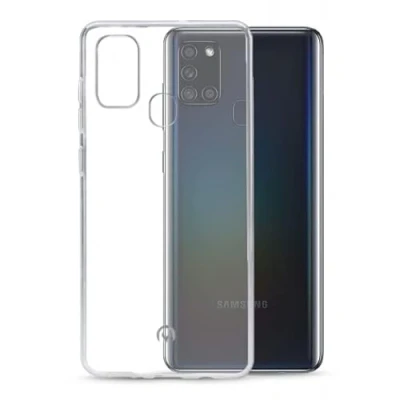 Abbildung von TPU Hülle kompatibel mit Samsung Galaxy A21s Transparent Clear Case Schutz Handy Tasche Silikon mungoo Displayputztuch