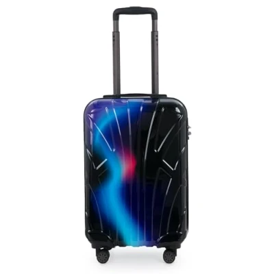 Abbildung von suitline Handgepäck Trolley, Leichter Koffer für Flugzeug, Bordgepäck, Maße 55x35x20 cm, 4 Doppelrollen, passend alle Airlines, 34 L, TSA, Hartschale, glänzend, Neon Blue