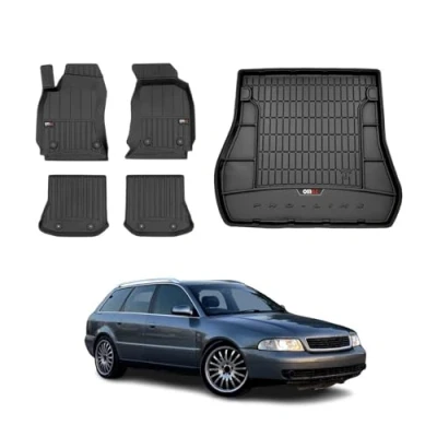Abbildung von OMAC Fußmatten &amp; Kofferraumwanne Set kompatibel mit Audi A4 B5 Avant 1994 2001 Gummi 5X