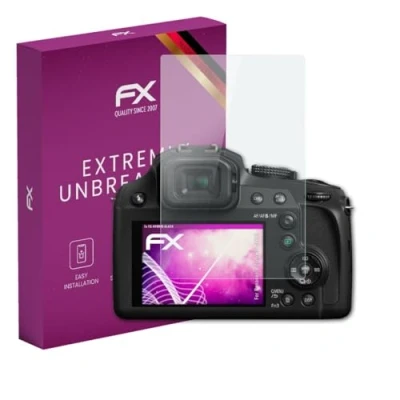 Abbildung von atFoliX Glasfolie kompatibel mit Panasonic Lumix DC FZ83 Panzerfolie, 9H Hybrid Glass FX Schutzpanzer Folie