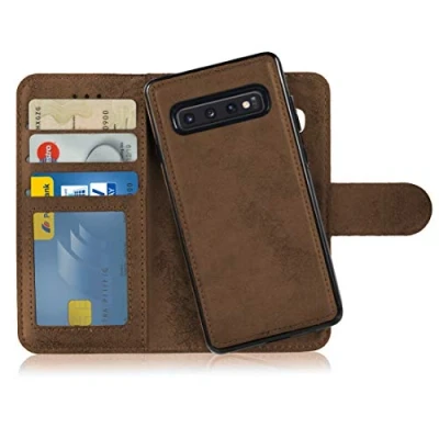Abbildung von MyGadget Flip Case für Samsung Galaxy S10 [ abnehmbare Magnet Hülle ] Handyhülle aus Kunstleder Klapphülle mit Kartenfach Schutzhülle in Braun