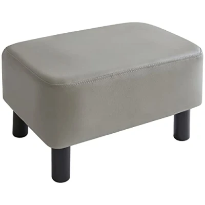 Abbildung von YMYNY Rechteckiger Fußhocker Sitzbank, 42 x 29 23 cm, Gepolsterter Hocker aus PU Leder, mit Holzbeinen, platzsparend, stabil, wasserdicht, für Zuhause, Flur, Büro, Grau HD HRF BD211