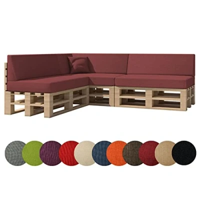 Abbildung von chilly pilley Palettenkissen Gartenkissen Palettenauflage Palettenpolster Indoor Outdoor Waschbar Abnehmbar Sitzkissen Rückenkissen (8er Set, Dunkelrot)