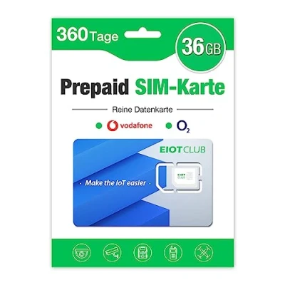 Abbildung von EIOTCLUB Prepaid SIM Karte ohne Vertrag, Kompatibel mit Vodafone &amp; O2 Netz, 36GB for 360 Tage, Nur Daten, kein Anruf oder SMS Dienst