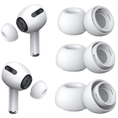 Abbildung von Ersatz Ohrstöpsel für Airpods Pro und 2 mit Loch zur Geräuschreduzierung, 3 Paar Silikon tragbarer Aufbewahrungsbox passend die Ladehülle (S/M/L)