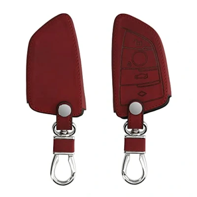 Abbildung von kwmobile Autoschlüssel Hülle kompatibel mit BMW 3 Tasten Smart Key Nubuklederoptik Kunstleder Schutzhülle Schlüsselhülle Cover Dunkelrot