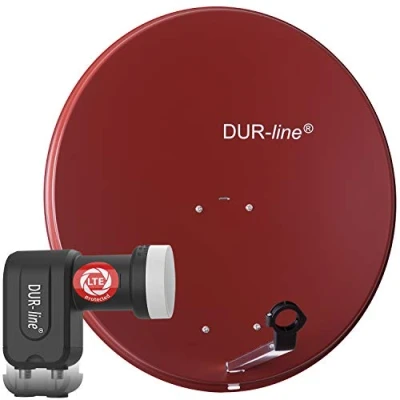 Abbildung von DUR line MDA 80 Rot Digiatale 2 Teilnehmer Satellitenschüssel Komplett Anlage mit +Ultra Twin LNB [Camping, Astra 19,2, DVB S/S2, Full HD, 4K, 3D]