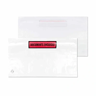 Abbildung von Blake Purely Packaging PDE32 Dokumentenumschlag Briefumschläge &quot;Documents Enclosed&#039; Haftklebung Transparent DL 132 x 235 mm 1000 Stück