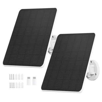Abbildung von Solarpanel für Überwachungskamera,6W Solarmodul Sicherheitskamera,Kamera Outdoor,Türklingel und Außenbeleuchtung mit USB C Anschluss,IP65 3m Kabel,360 Einstellbare Halterung(2 Pack)