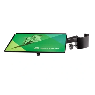 Abbildung von K&amp;M 12152 Mausablage Schwarz aus Stahl nachrüstbare Auflage mit Mousepad klappbar ideal für Präsentationen