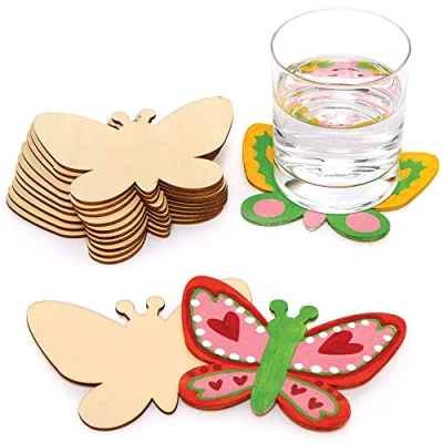 Abbildung von Baker Ross FC812 Schmetterling Untersetzer aus Holz 10er Pack, Basteln für Kinder