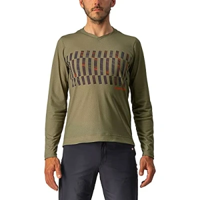 Abbildung von CASTELLI Men&#039;s Trail Tech Long Sleeved T Shirt Sweatshirt, Olivgrün/dunkelgrau orange r, M