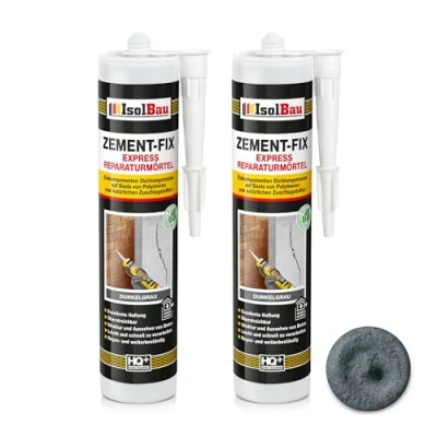 Abbildung von Isolbau Zement Fix 2 x 300 ml Dunkelgrau Express Reperaturmörtel Dichtungsmasse für Fugen &amp; Risse im Innen Außenbereich, Kartusche