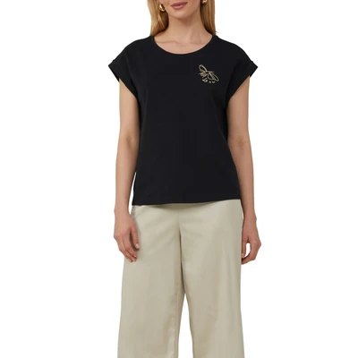 Abbildung von s.Oliver Black Label MIT Motivprint Tshirt basic, Damen, Größe: 34, Schwarz