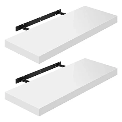 Abbildung von WOLTU Wandregal Volato Set von 2 Regalen Wandboard freischwebend Schweberegal CD DVD Regal Bücherregal Holz Board 70x22,9x3,8cm weiß RG9479ws
