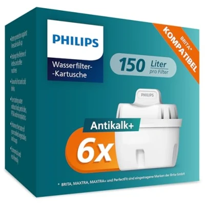 Abbildung von Philips Kalk und Wasserfilter Micro X Clean Softening, Zubehör für BRITA** MAXTRA**, MAXTRA+**, PerfectFit** vielen anderen ovalen Filterkannen sowie ovale Filterkannen., 6er Pack