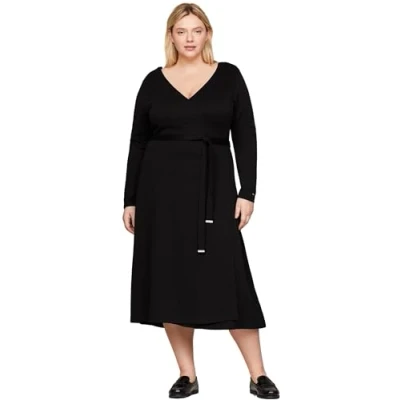 Abbildung von Tommy Hilfiger Curve Smooth Lines WRAP MIDI Dress Jerseykleid, Damen, Größe: 48, Black