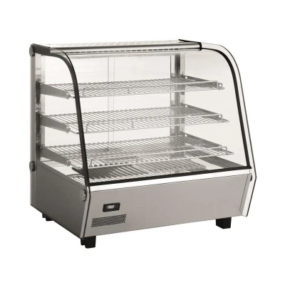 Abbildung von HENDI Warmhaltevitrine 160 Liter 30C bis 90C gewölbte Doppelglas Frontscheibe Edelstahl LED Beleuchtung 3 Regalböden