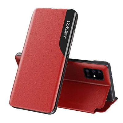 Abbildung von COFI 1453 Eco Leather View Case Buch Tasche Leder Handyhülle Schutzhülle aufklappbare Hülle Standfunktion kompatibel mit Samsung Galaxy S20 (G980F) Rot