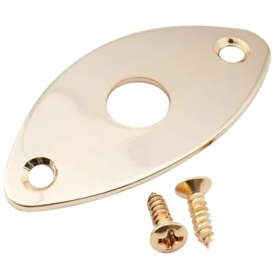 Abbildung von Musiclily Pro Stahl Gebogen Ovale Buchsenplatte Jack Plate für E Gitarre und Bass, Gold
