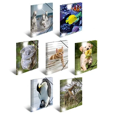 Abbildung von HERMA 19321 Sammelmappen A4 Tiere Sortiment, 10 Stück, Kinder Eckspanner Mappen aus Kunststoff mit Hochglanz Optik, Innendruck &amp; Gummizug, stabiles Einschlagmappen Set Plastik für Jungen Mädchen