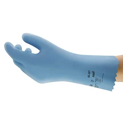 Abbildung von Ansell VersaTouch 62 201 Naturgummilatex Handschuhe, Chemikalien und Flüssigkeitsschutz, Blau, Größe 8 (12 Paar pro Beutel)