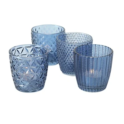Abbildung von BOLTZE Windlicht Marilu (4er Set), Blau Glas 7,5 x cm Reliefoberfläche