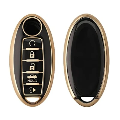 Abbildung von kwmobile Autoschlüssel Hülle kompatibel mit Nissan 5 Tasten Schlüsselhülle Silikon Cover Schwarz Gold