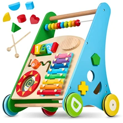 Abbildung von Balinco LAUFLERNWAGEN HOLZ, 3 in 1, Lernspielzeug + Musikspielzeug Lauflernhilfe Baby ab 6 Monate