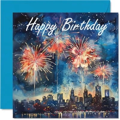 Abbildung von Stuff4 Geburtstagskarten für Frauen und Männer Aquarell Feuerwerk Happy Birthday Karte Mama, Vater, Bruder, Schwester, Onkel, Tante, Cousin, Großvater, Nanny, Freund, 145 mm x