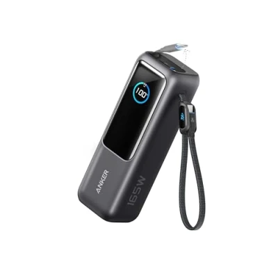 Abbildung von Anker Laptop Powerbank, 25000mAh externer Akku mit 3X 100W USB C Ports Für Multi Geräte Ladeleistung, Integriertes + einziehbares Kabel, iPhone 16/15, MacBook, Samsung und mehr