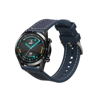 Abbildung von kwmobile Armband kompatibel mit Huawei Watch GT/GT2 (46mm) Band Aus Nylon und Silikon Fitnesstracker Sportarmband Dunkelblau Innenmaße 14 22 cm