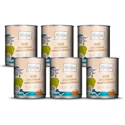 Abbildung von MjAMjAM Premium Nassfutter für Hunde Senior saftiges Hühnchen an schmackhaften Süßkartoffeln, 6er Pack (6x800g), getreidefrei
