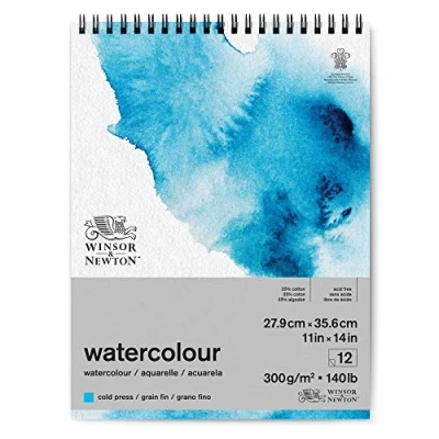 Abbildung von Winsor &amp; Newton 6662583 Classic Aquarellpapier in Spiralbindung 12 Blatt 25,4 x 35,6cm, 300g/m², kaltgepresstes, leicht texturiertes weißes Papier archivierbarer Qualität, gilbbeständig