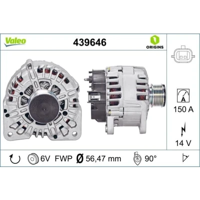 Abbildung von VALEO 439646 Lichtmaschine 14V 150A RENAULT: Kangoo II Express, MEGANE 2, CLIO 3, DACIA: Duster SUV, Lodgy, LOGAN MCV 2