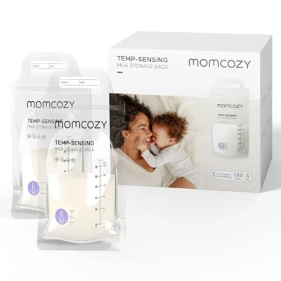 Abbildung von Momcozy Aufbewahrungsbeutel, 120 Stück Temperaturfühlende Verfärbung, Muttermilch Einweg Milch Aufbewahrungstasche mit 180 mL, Selbststehend, Auslaufsichere Aufbewahrungsbeutel