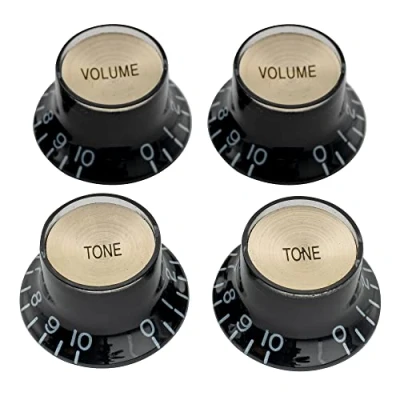 Abbildung von Musiclily Pro Imperial Zoll Gitarre Knöpfe Potiknöpfe Top Hat Reflector knobs 2 Volume Tone Control Set für USA Les Paul SG E Gitarre, Schwarz mit Gold