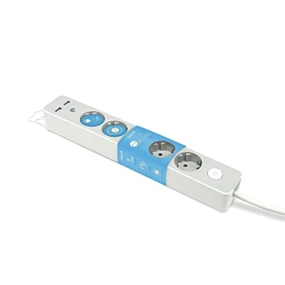 Abbildung von Garza Design graue Steckdosenleiste mit Schalter, 5 Steckdosen + 2 USBs, Kabel 1,4 m, Flachstecker, Kinderschutz