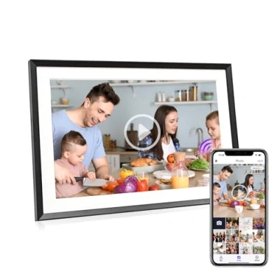Abbildung von Moman Digitaler Bilderrahmen WF102U, 16GB IPS Touchscreen Automatische Drehung Fotos/Videos Teilen per App, Ideal für Jubiläen &amp; Geburtstage