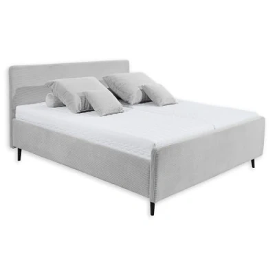 Abbildung von Stella Trading PEACH Polsterbett Bettgestell 180x200, Silber Modernes Doppelbett in Cord Optik mit Holzfüßen 192 x 111 215 cm (B/H/T)