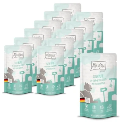 Abbildung von MjAMjAM Premium Nassfutter für Katzen Quetschie gute Pute an gedämpftem Kürbis, 12er Pack (12 x 125 g), getreidefrei mit extra viel Fleisch