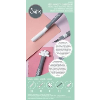 Abbildung von Sizzix Bastelset mit Messer, Trimmer und Distress Tool Perfekt für Papierhandwerk, Kartenherstellung, Scrapbooking, detailliertes Schneiden Erstellen von Texturen