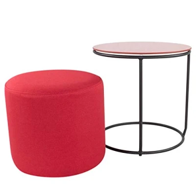 Abbildung von i flair Nachttisch Beistelltisch mit Hocker Jasper runder Couchtisch und Pouf 40x40 cm N6 Rot Schwarz
