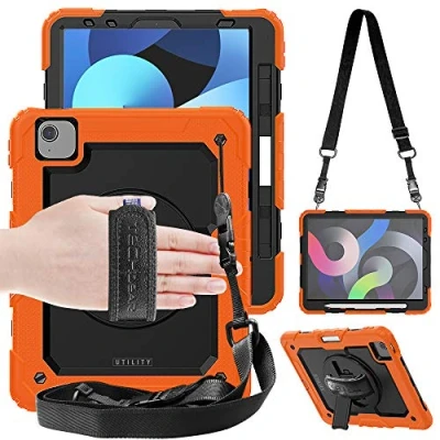 Abbildung von TECHGEAR Utility Hülle für iPad Air 5 2022, 4 2020 (9. 8. Generation, 2022/2020) Robust Strong Stoßfeste Schutzhülle mit 360 Grad Schwenkständer, Hand Schultergurt Eingebaut Bildschirm Orange