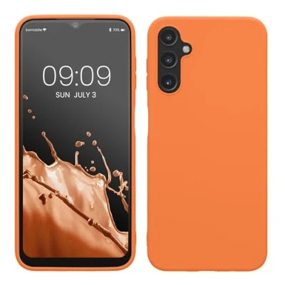 Abbildung von kwmobile Hülle kompatibel mit Samsung Galaxy A14 5G weiches TPU Silikon Case Cover geeignet für kabelloses Laden Fruity Orange
