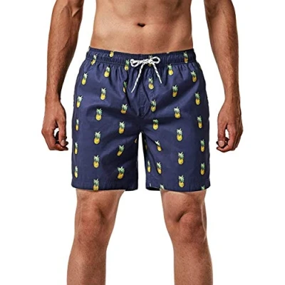 Abbildung von MaaMgic Herren Badeshorts SCHNELLTROCKNEND Boardshorts Trainingshose mit Mesh Futter und Verstellbarem Tunnelzug MEHRWEG Navy Blau Ananas XXL