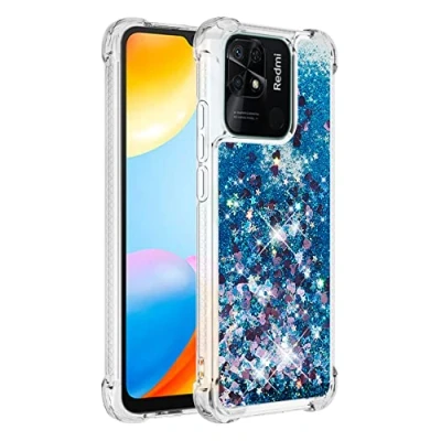 Abbildung von KBIKO zxl Hülle kompatibel mit Xiaomi Redmi 10C Schutzhülle Flüssig Glitzer, Handyhülle Back Cover Glitter Flüssigkeit, TPU Silikon Transparent für 10C.Blue YBL