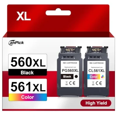 Abbildung von CanPick 560 561 Patronen XL PG 560XL CL 561XL Multipack Ersatz für Canon Druckerpatronen schwarz und Pixma TS5350 TS5351 TS5352 TS5353 TS7451 TS7450 Drucker