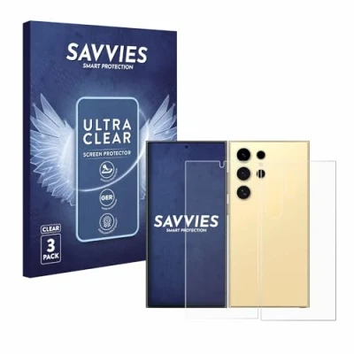 Abbildung von Savvies 6 Stück Schutzfolie für Samsung Galaxy S24 Ultra (case friendly) (Display+Rückseite) Displayschutz Folie Transparent